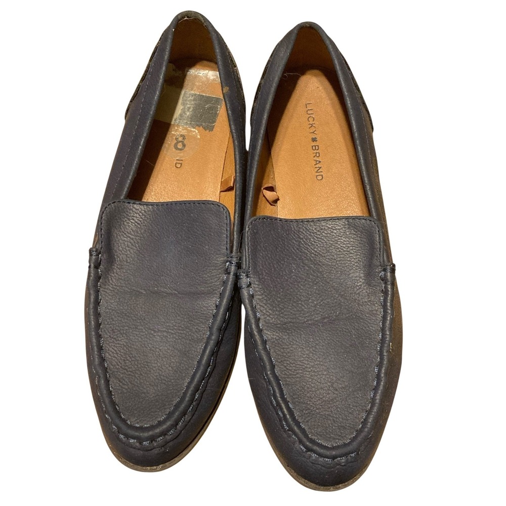 Lucky Brand Edrica Navy Blue Pebbled Loafers Moc Toe Slip On Flats Size 8M